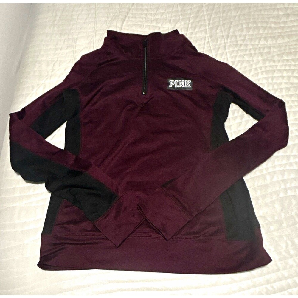 PINK Ultimate Women’s XS Purple/Black Solid 1/4 Zip Mock Neck Stretch Pullover